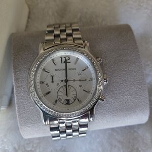 Michael Kors Silver Chronograph Watch with Crystal Details